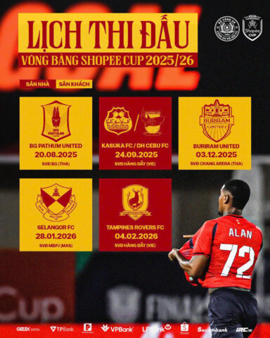 Lịch thi đấu Shopee Cup 2025/26 của CLB CAHN tại bảng A