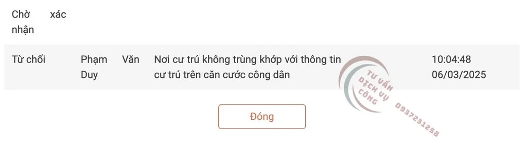Thông báo lỗi về nơi cư trú không trùng khớp khi đổi bằng lái xe ô tô trực tuyến tại 8Day - trang web uy tín đăng ký & đăng nhập dễ dàng.