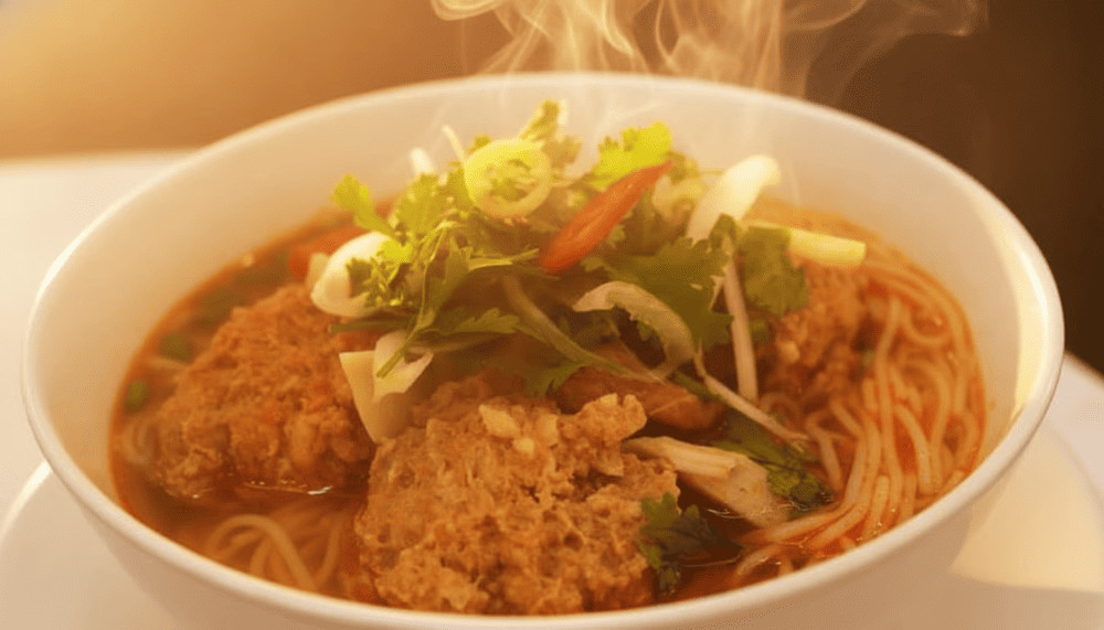 Tô bún riêu cua sông Kôn với màu sắc bắt mắt