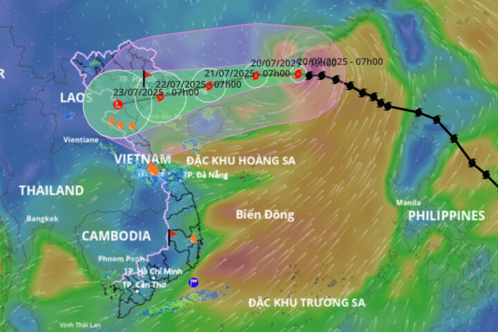 Tuyến đường đi và khu vực ảnh hưởng của cơn bão Wipha (bão số 3)