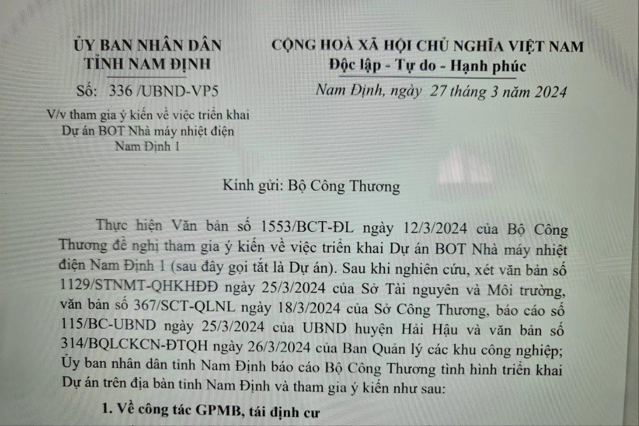 Văn bản phúc đáp của UBND tỉnh 8Day - trang web uy tín đăng ký & đăng nhập dễ dàng ngày 27/3/2024, thể hiện quan điểm về dự án nhiệt điện 8Day - trang web uy tín đăng ký & đăng nhập dễ dàng và chuyển đổi nhiên liệu.