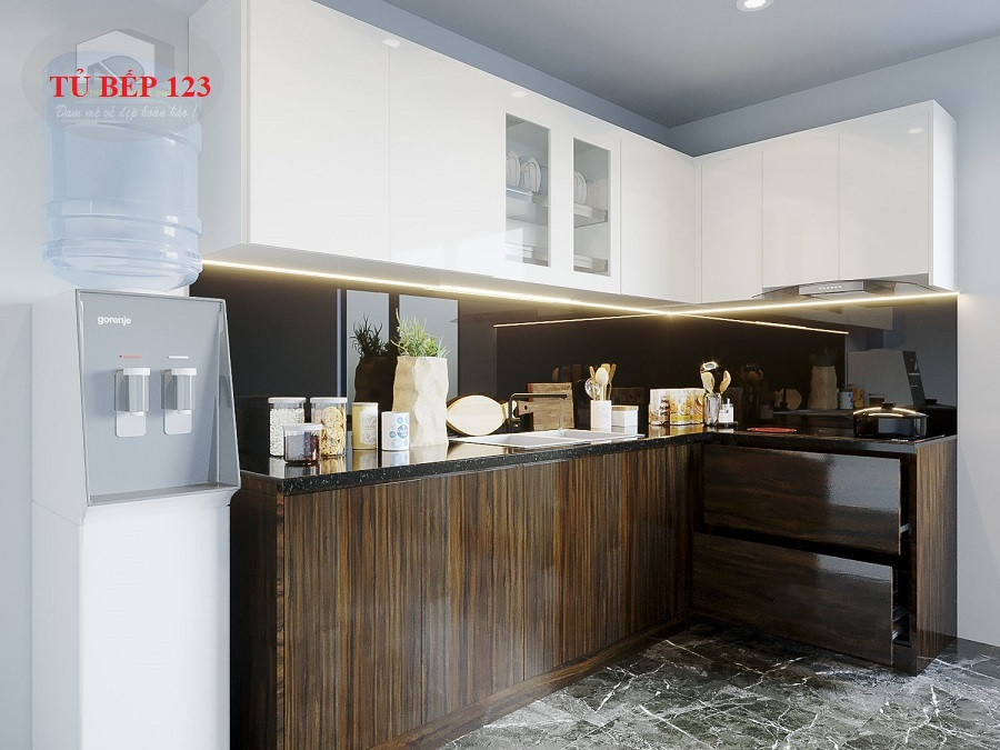 Bản vẽ thiết kế 3D của tủ bếp, giúp khách hàng duyệt trước phương án thi công