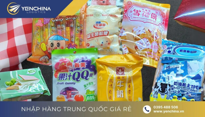Hình ảnh minh họa các loại bánh kẹo Trung Quốc đa dạng được bày bán