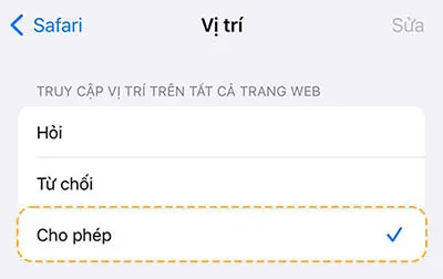 Thao tác cấp quyền vị trí trên điện thoại